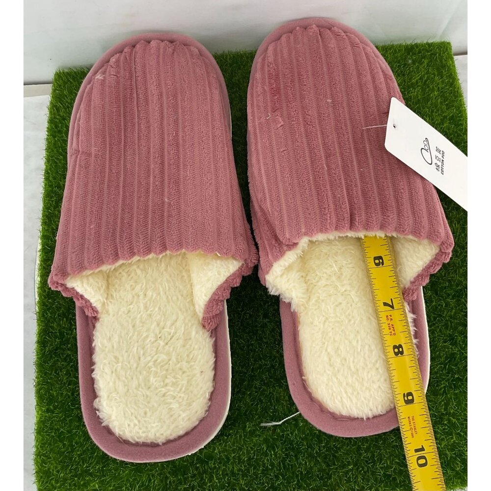NEW PINK  Plush Lined Slippers Open Toe Design Size  medium Cozy Indoor House Sh - Picture 3 of 4